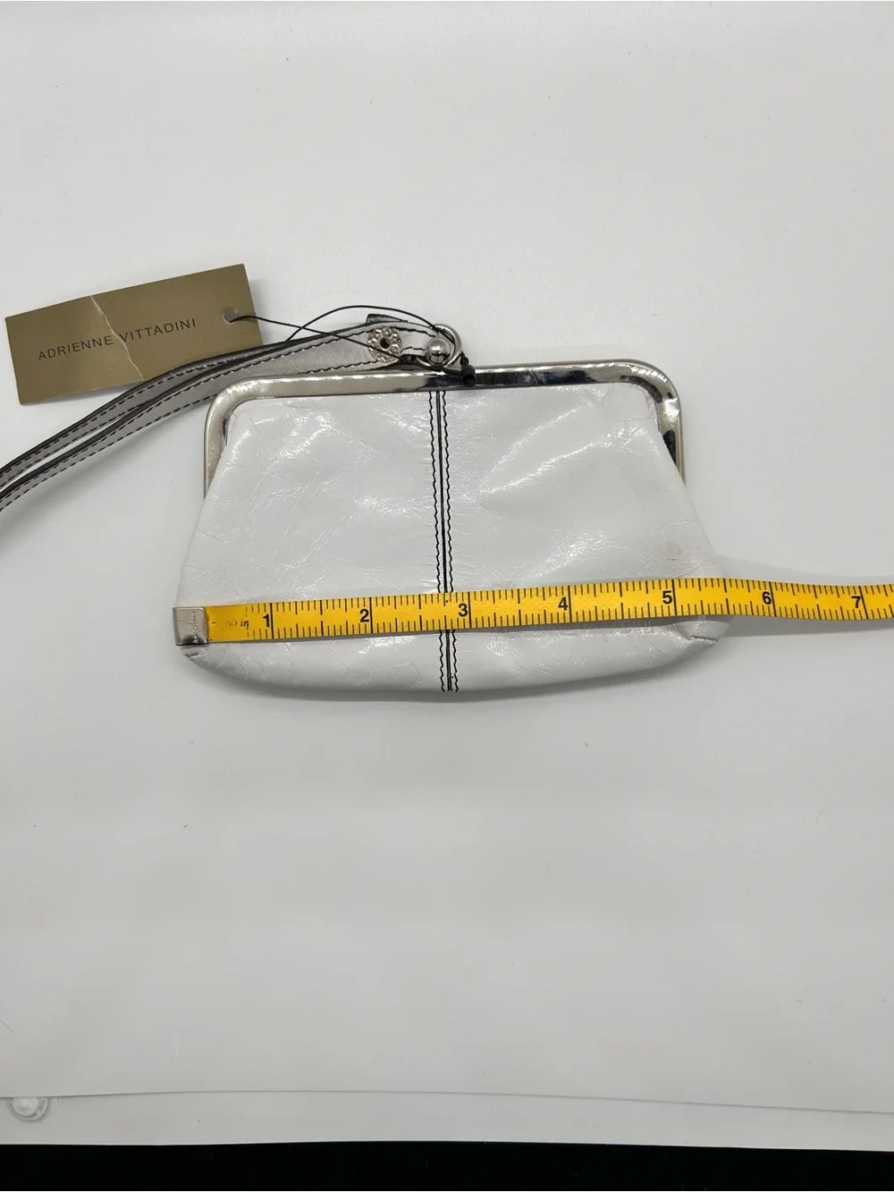 New Adrienne Vittadini White Leather Wristlet Coin Purse with Center Stitching